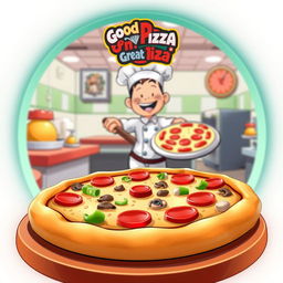 Thumbnail design for the game 'Good Pizza, Great Pizza', featuring vibrant and colorful elements from the game