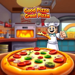 Thumbnail design for the game 'Good Pizza, Great Pizza', featuring vibrant and colorful elements from the game