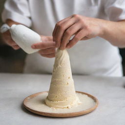 A person skillfully sculpting a cone of ice cream