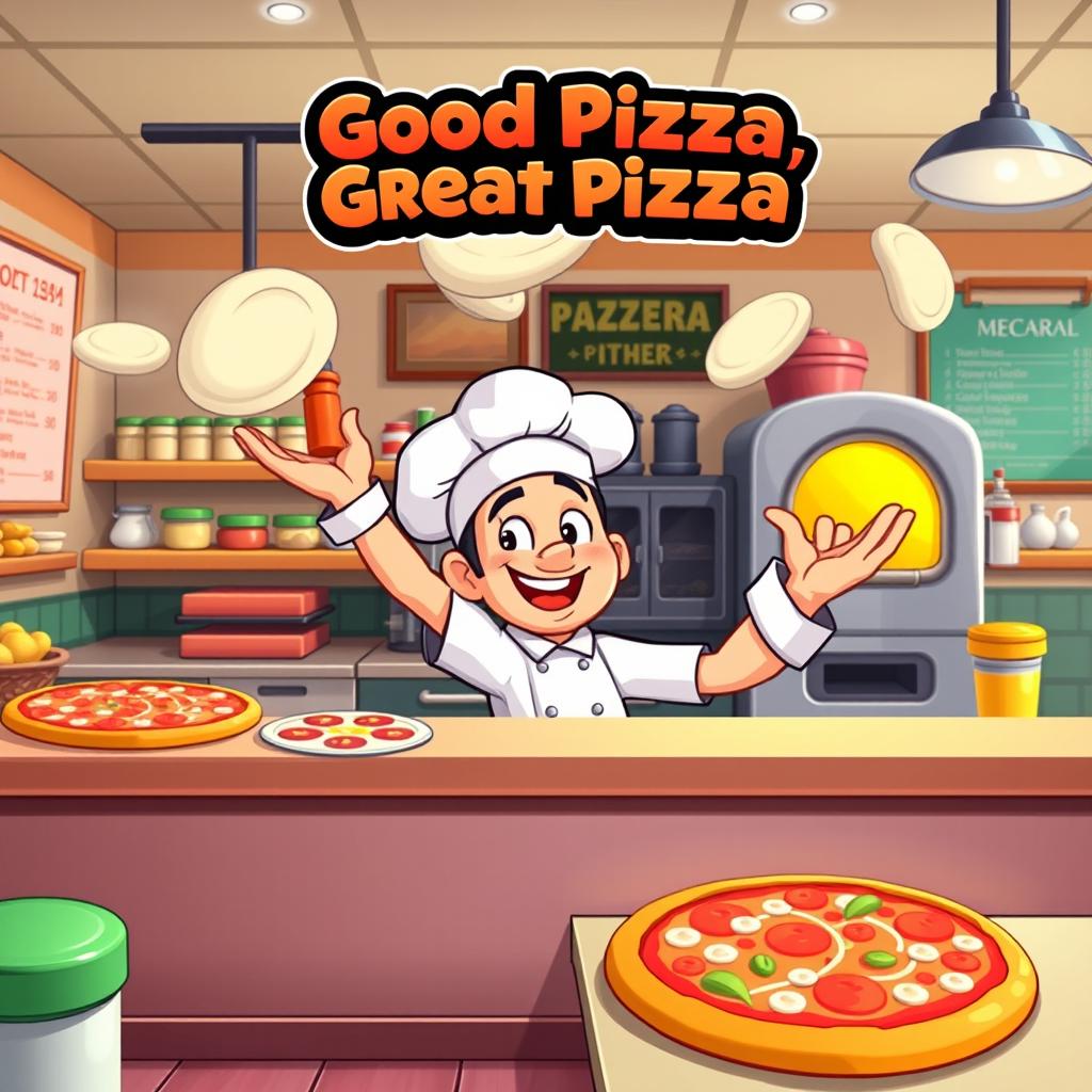 A cartoon-style thumbnail for a gameplay video of the game 'Good Pizza, Great Pizza'