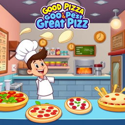 A cartoon-style thumbnail for a gameplay video of the game 'Good Pizza, Great Pizza'