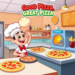 A cartoon-style thumbnail for a gameplay video of the game 'Good Pizza, Great Pizza'