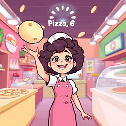 A cartoon-style thumbnail for a gameplay video of the game 'Good Pizza, Great Pizza' featuring a girl with curly hair as the chef