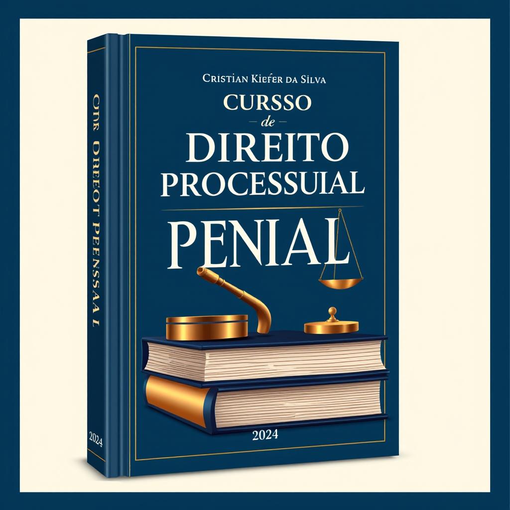 A stunning book cover for a 500-page law book titled 'Curso de Direito Processual Penal'