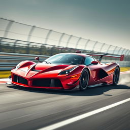 A LaFerrari sports car equipped with aggressive aerodynamic parts, racing dynamically on a track