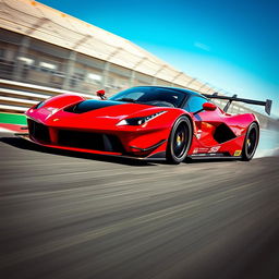 A LaFerrari sports car equipped with aggressive aerodynamic parts, racing dynamically on a track