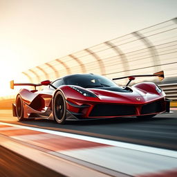 A LaFerrari sports car equipped with extremely aggressive aerodynamic parts, racing fiercely on a professional track