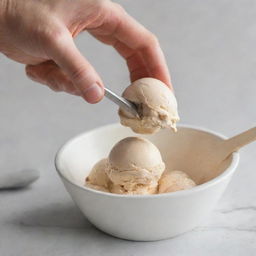 A man scooping ice cream with a utensil