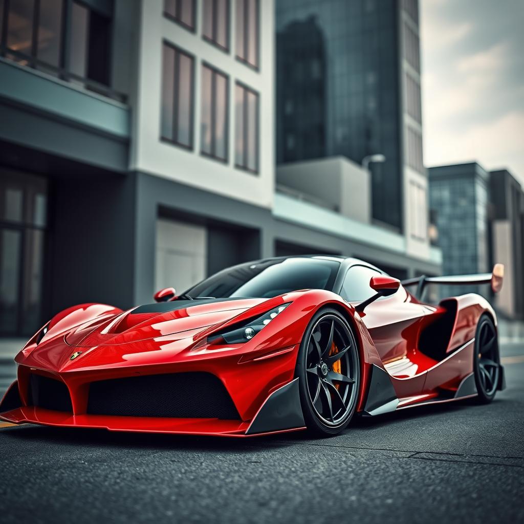 A hypercar inspired by the LaFerrari, featuring aggressive aerodynamic parts that showcase a futuristic and innovative design