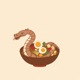 A simple illustration of a naga oden, depicting a fusion of a mythical naga and traditional Japanese oden dish