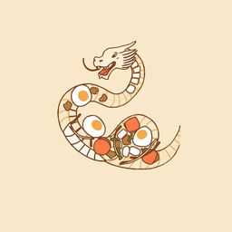 A simple illustration of a naga oden, depicting a fusion of a mythical naga and traditional Japanese oden dish