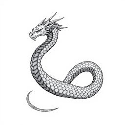 A monochromatic illustration of a naga, blending human and serpent elements into an elegant and mystical creature