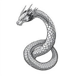 A monochromatic illustration of a naga, blending human and serpent elements into an elegant and mystical creature