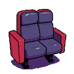 A cinema chair depicted in 3/4 view pixel art style, showcasing the distinctive features of a theater seat