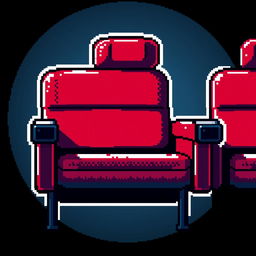 A cinema chair depicted in 3/4 view pixel art style, showcasing the distinctive features of a theater seat