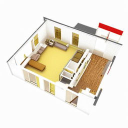 Generate a detailed map of a 1500 sq feet first floor of a house, including room layout, doors, and windows in proportionate scale.