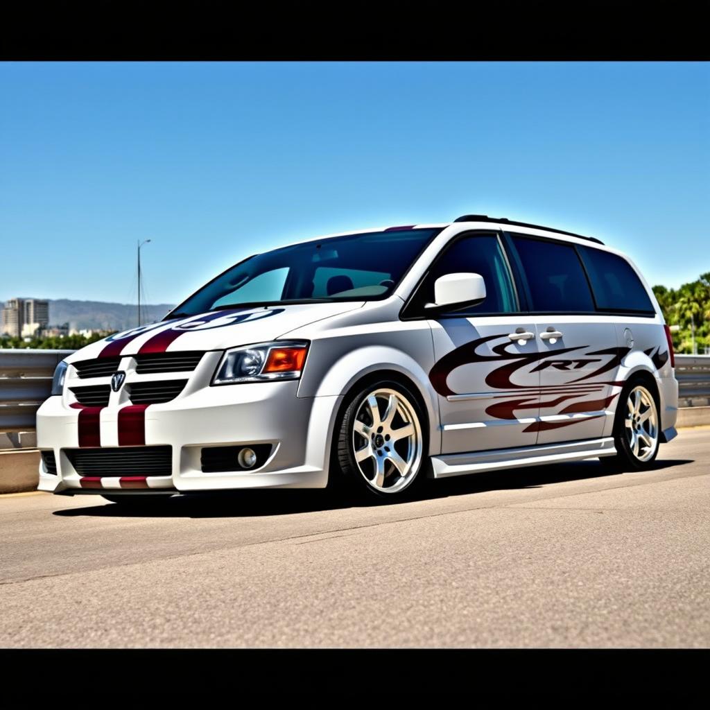 A 2008 Dodge Grand Caravan with a custom SRT-4 modification, showcasing a sleek, sporty design with enhanced aerodynamic features