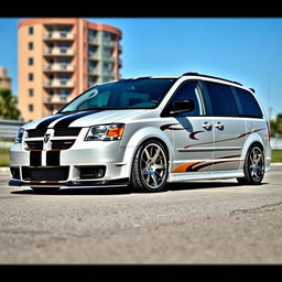 A 2008 Dodge Grand Caravan with a custom SRT-4 modification, showcasing a sleek, sporty design with enhanced aerodynamic features