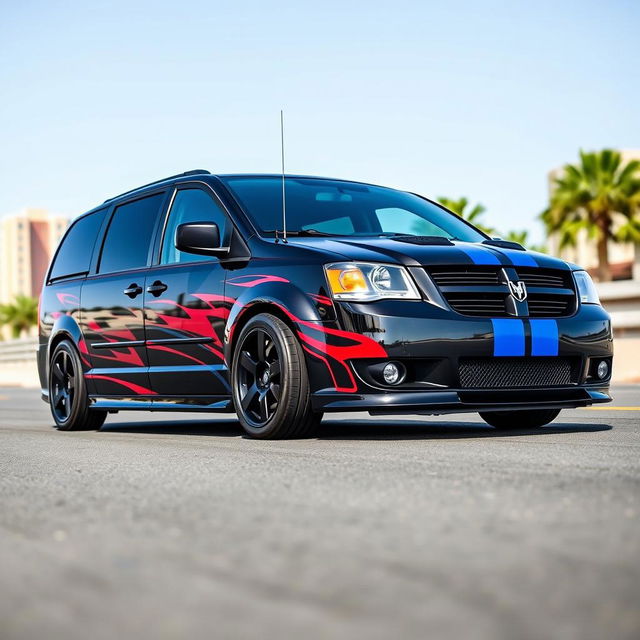 A 2008 Dodge Grand Caravan with a custom SRT-4 modification, showcasing a sleek, sporty design with enhanced aerodynamic features