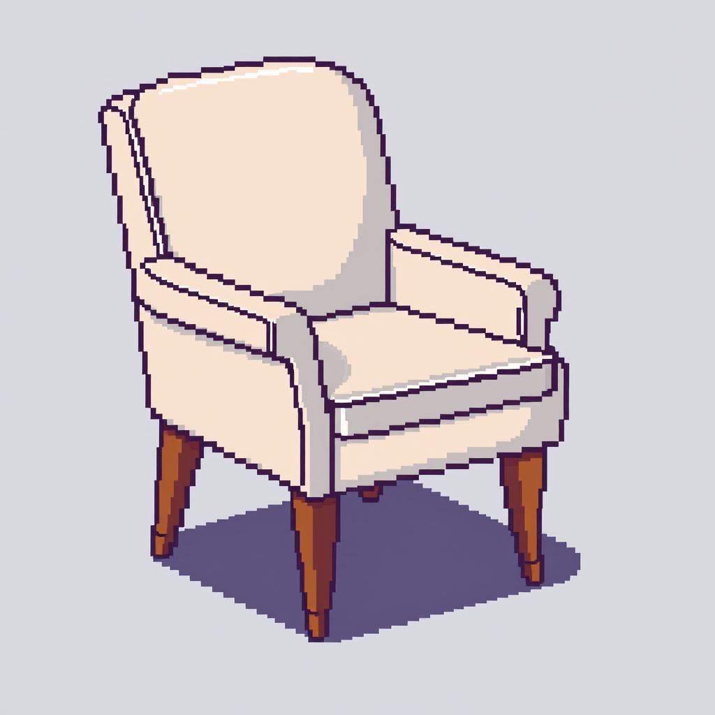 A single chair depicted in 3/4 view pixel art style, highlighting its distinct structure and design