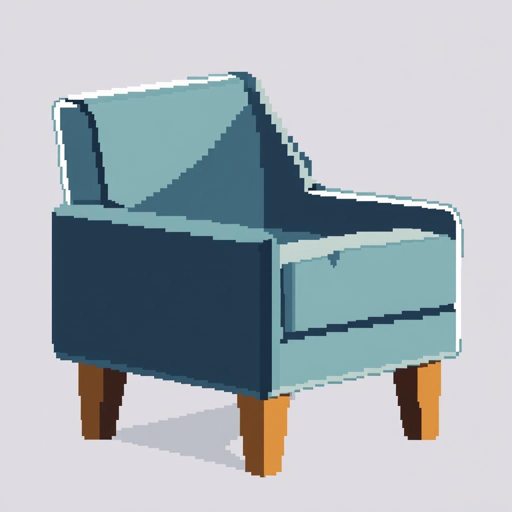 A single chair depicted in 3/4 view pixel art style, highlighting its distinct structure and design