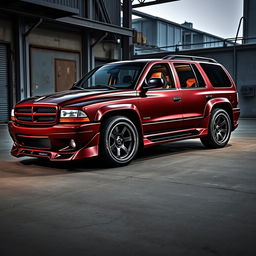 A captivating image of a 1999 Dodge Durango customized with an aftermarket body kit