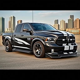 A custom 2015 Ram 1500 Express featuring a sleek body kit and a lowered stance, showcasing its sporty design