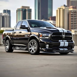 A custom 2015 Ram 1500 Express featuring a sleek body kit and a lowered stance, showcasing its sporty design