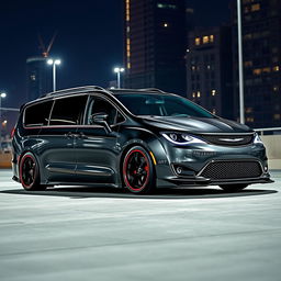 A customized 2023 Chrysler Pacifica featuring an SRT Hellcat-inspired body kit, aggressively styled for a bold and powerful look