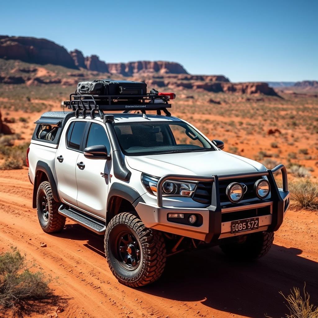 A rugged and adventurous Toyota Hilux converted into an overland vehicle, perfectly suited for the harsh and breathtaking landscapes of the Australian outback