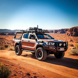 A rugged and adventurous Toyota Hilux converted into an overland vehicle, perfectly suited for the harsh and breathtaking landscapes of the Australian outback