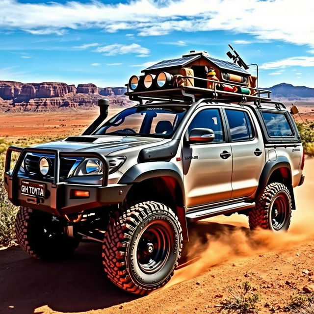 A rugged and adventurous N70 Toyota Hilux converted into an overland vehicle, designed for exploring the challenging terrains of the Australian outback