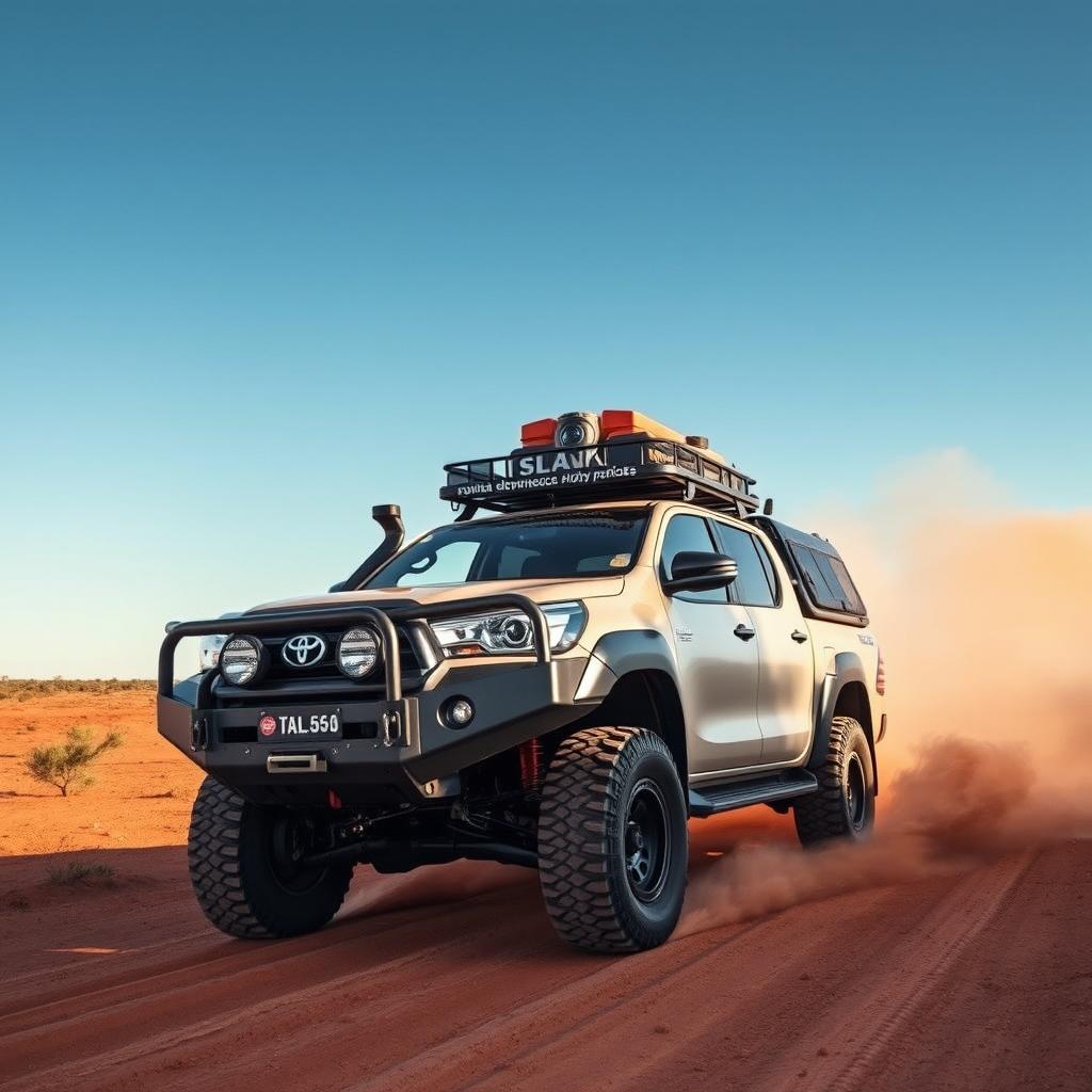 A robust Toyota Hilux transformed into a powerful overland vehicle, ready to conquer the rugged terrains of the Australian outback