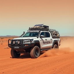 A robust Toyota Hilux transformed into a powerful overland vehicle, ready to conquer the rugged terrains of the Australian outback