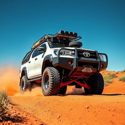 A robust Toyota Hilux transformed into a powerful overland vehicle, ready to conquer the rugged terrains of the Australian outback