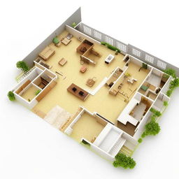 Generate a detailed map of a 1500 sq feet first floor of a house, including room layout, doors, and windows in proportionate scale.