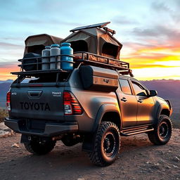 A rugged and fully equipped N70 Toyota Hilux designed specifically for overland adventures