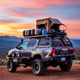 A rugged and fully equipped N70 Toyota Hilux designed specifically for overland adventures