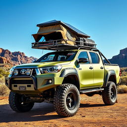 A rugged N70 Toyota Hilux reimagined as a fully equipped overland vehicle, perfect for off-road adventures