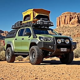 A rugged N70 Toyota Hilux reimagined as a fully equipped overland vehicle, perfect for off-road adventures