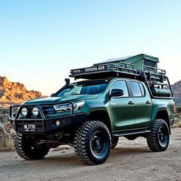 A rugged N70 Toyota Hilux reimagined as a fully equipped overland vehicle, perfect for off-road adventures