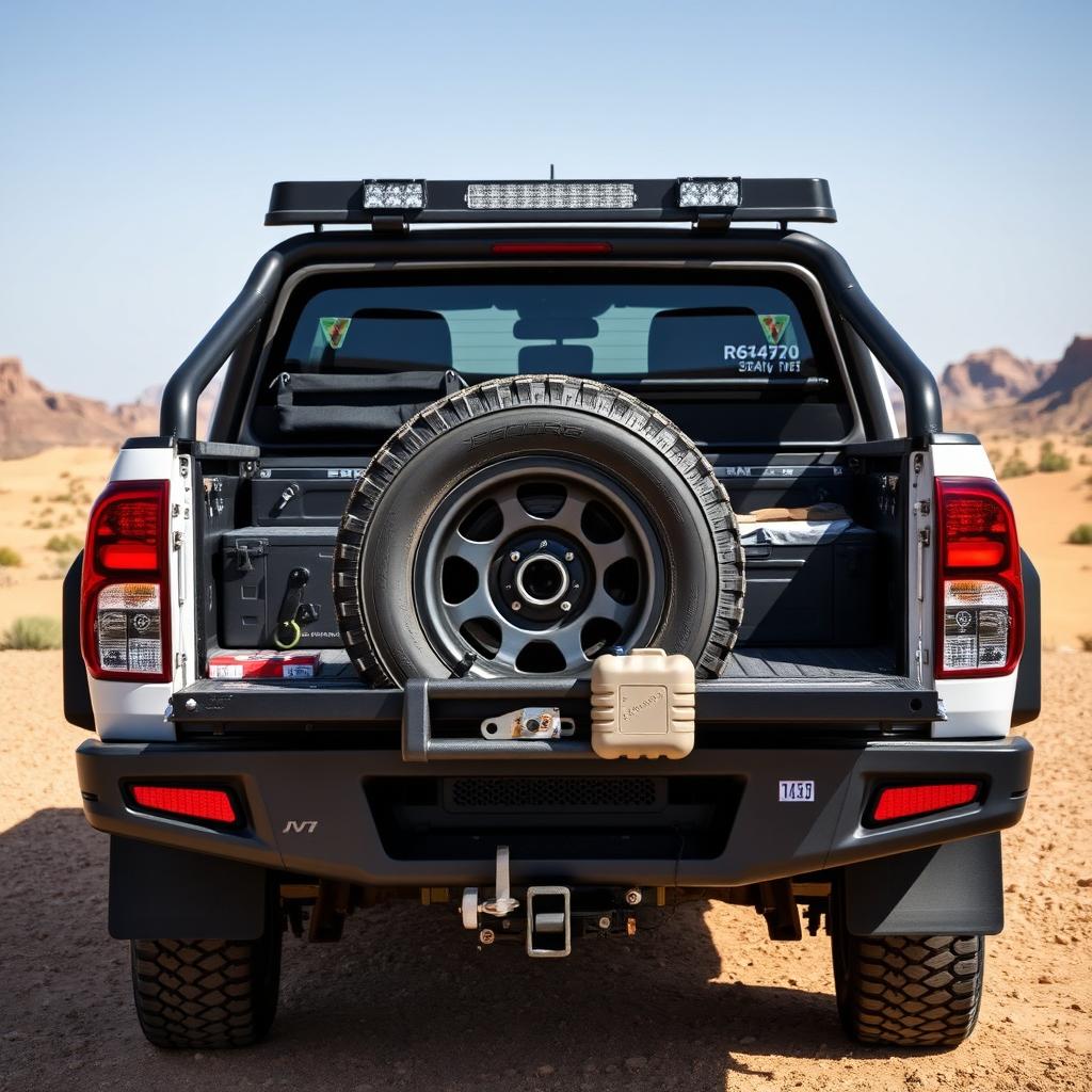 The rear view of a custom N70 Toyota Hilux, meticulously designed for overland expeditions