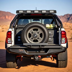 The rear view of a custom N70 Toyota Hilux, meticulously designed for overland expeditions