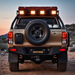 The back quarter view of a custom N70 Toyota Hilux, meticulously prepared for overland expeditions