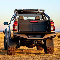 A dynamic rear quarter angle view of a robust N70 Toyota Hilux optimized for overland journeys