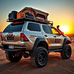 A detailed side view of an overland Toyota Hilux, crafted for off-road adventures