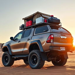 A detailed side view of an overland Toyota Hilux, crafted for off-road adventures