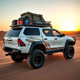 A detailed side view of an overland Toyota Hilux, crafted for off-road adventures