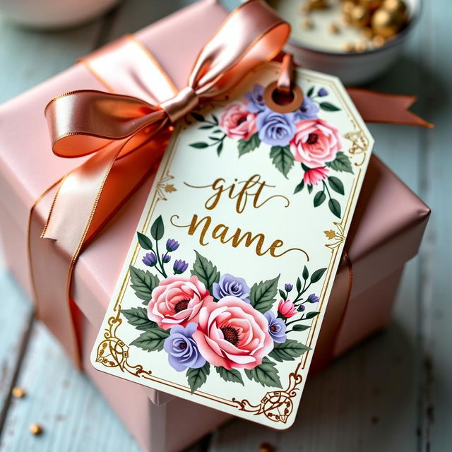 A beautifully designed gift tag with an elegant floral theme featuring pastel colors