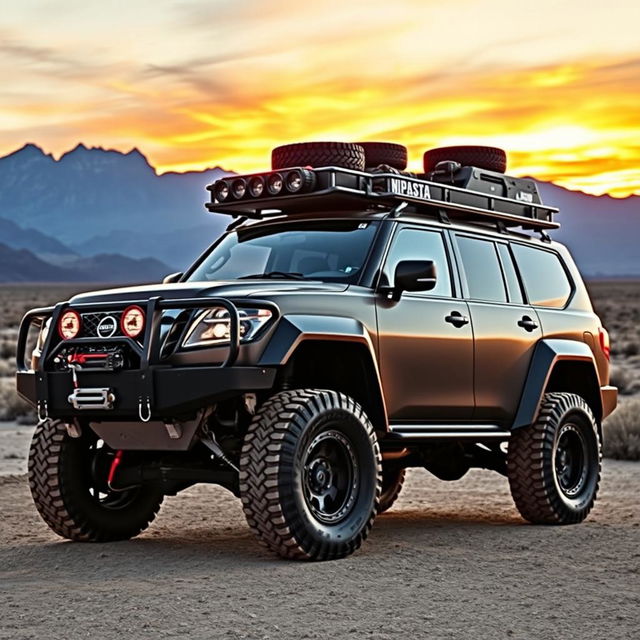 An impressive side view of a heavily modified overland Nissan Patrol, built for the ultimate off-road experience